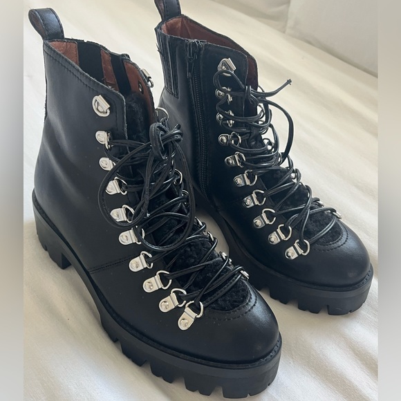 ✨SALE✨JEFFREY CAMPBELL Stanley Lace Up Hiker Combat Boot Black SIZE 7 Shearling - Picture 8 of 16